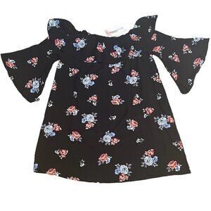 NWT Mittoshop Sz Large Loose A-Line Off Shoulder Floral Print Black Mini Dress